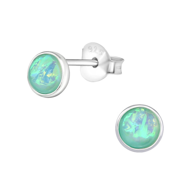 Mint Opal Bezel Set Created Opal Sterling Silver Studs