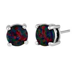 Opal Rainbow (Created) Sterling Silver Studs