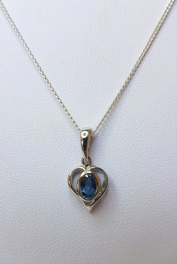 Oval Sapphire Heart Sterling Silver Pendant