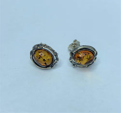 Oval Amber Sterling Silver Studs