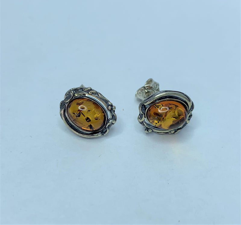 Oval Amber Sterling Silver Studs