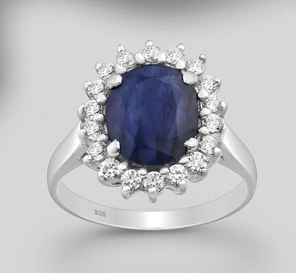 Halo Oval LG Sapphire CZ Claw Set Sterling Silver Ring