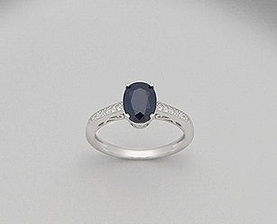 7x5mm Oval LG Sapphire Sterling Silver Ring With CZ Embellished Band