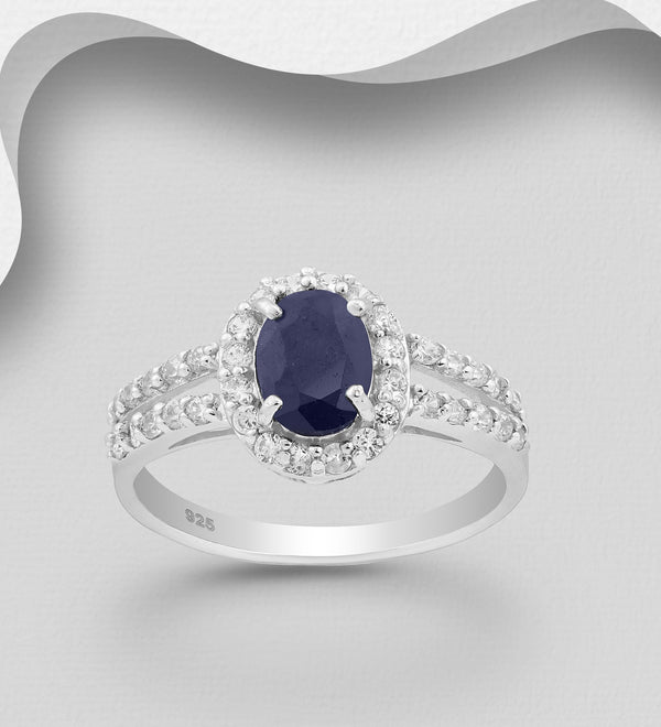 Sapphire Halo Set CZ Sterling Silver Ring