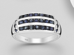 3 Row Sapphire Channel Set Sterling Silver Ring