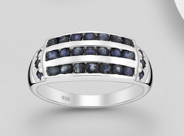 3 Row Sapphire Channel Set Sterling Silver Ring