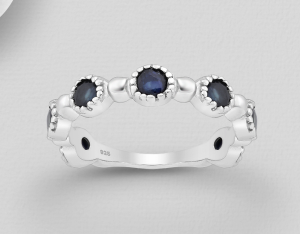 7 x Blue Brilliant Cut Sapphire Sterling Silver Ring