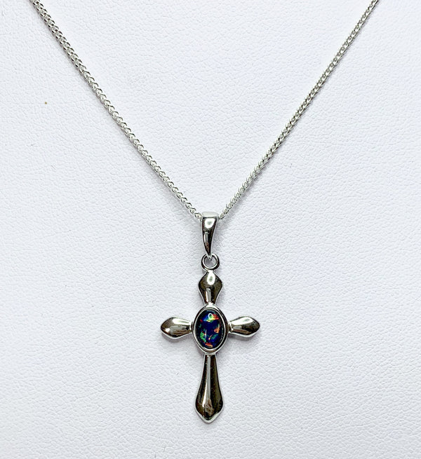 Opal Cross Sterling Silver Pendant
