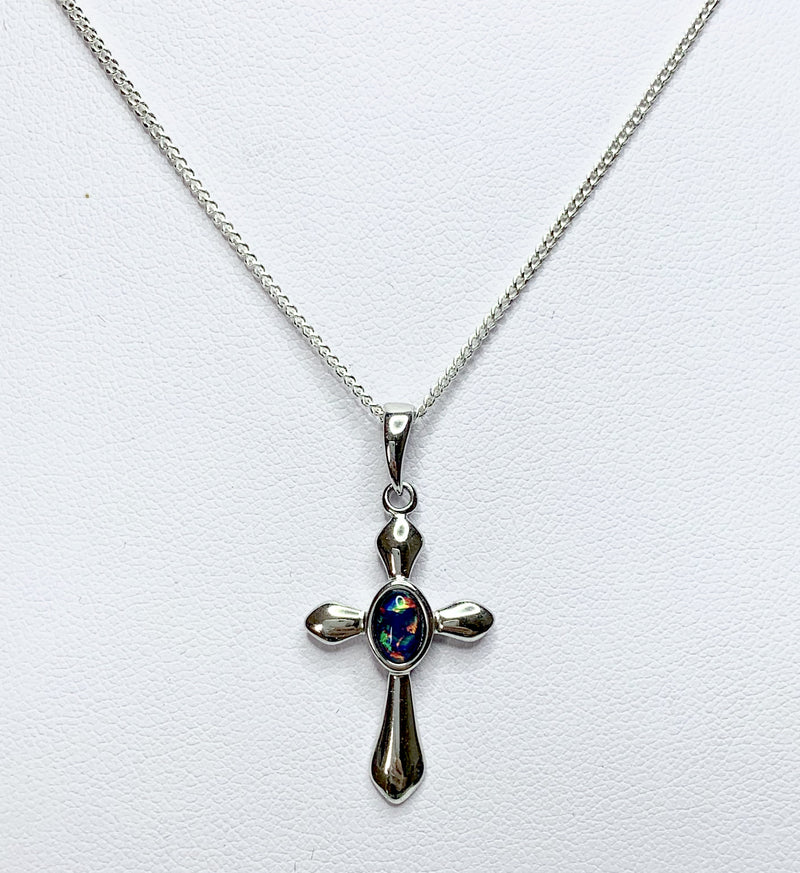 Opal Cross Sterling Silver Pendant