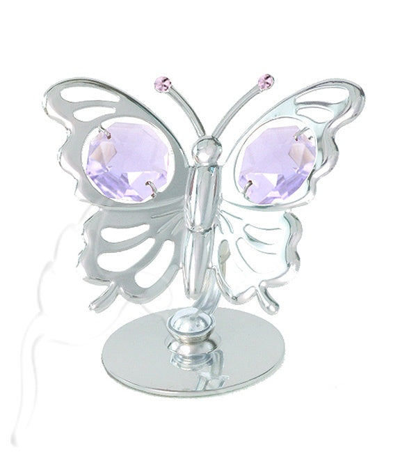 Pink Crystal Silver Butterfly