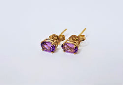 9ct Yellow Gold Oval Amethyst Studs