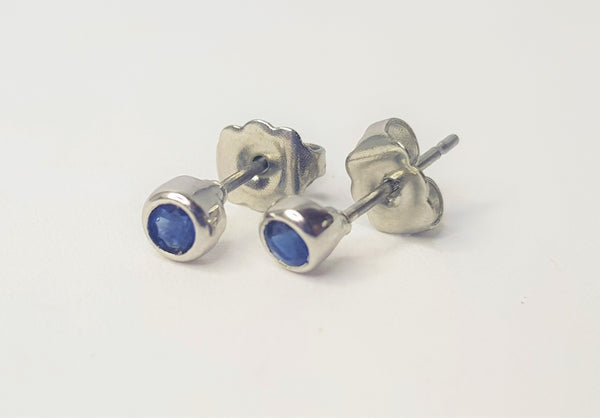 Round Sapphire Bezel Sterling Silver Studs