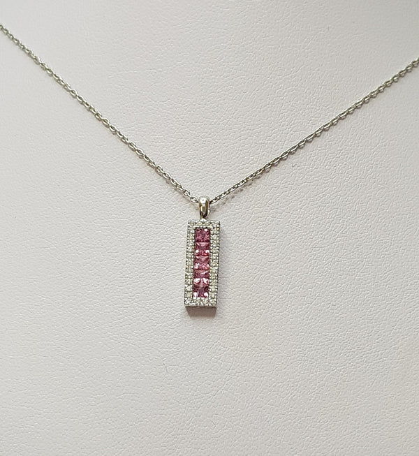 14ct White Gold Pink Sapphire and Diamond Pendant