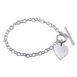 Cable T Bar Heart Sterling Silver Bracelet