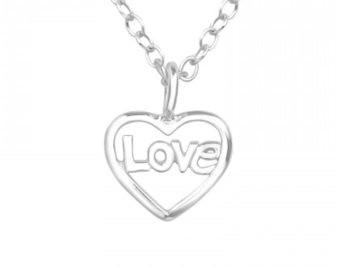 "Love" Heart Sterling Silver Pendant And Sterling Silver Chain