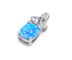 Blue Pink Opal (Cr) and 5 Cubic Zirconia Sterling Silver Pendant
