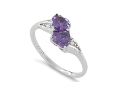 Double Heart Mauve CZ Sterling Silver Ring