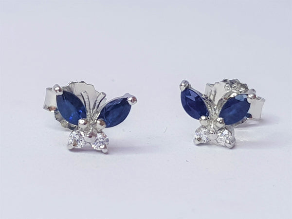 Sapphire and CZ Butterfly Sterling Silver Studs