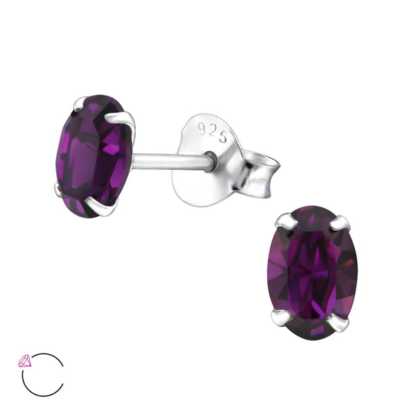 Amethyst Colour Crystal Claw Set Sterling Silver Studs