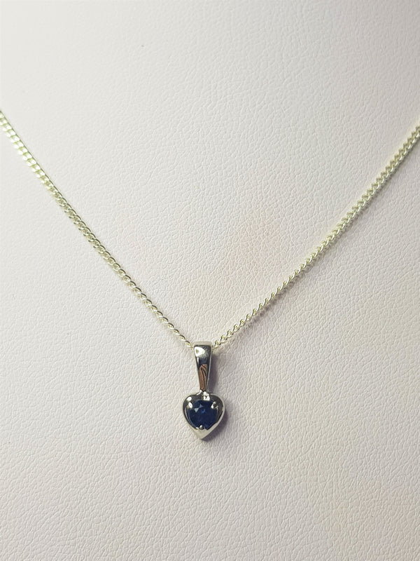 Dark Blue Sapphire Heart Sterling Silver Pendant