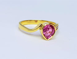 18ct Yellow Gold Pink Sapphire Pear and Diamond Ring
