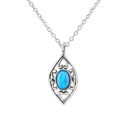 Oval Azure Opal (Syn) Bezel Set Filigree Sterling Silver Pendant