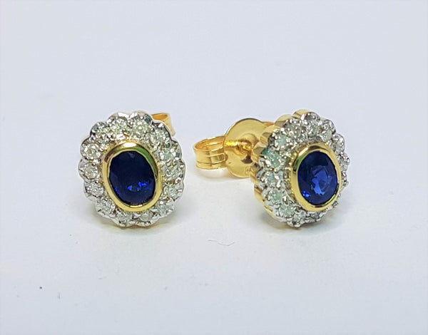 9ct Yellow Gold Sapphire and Diamond Cluster Studs