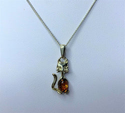 Amber Cat Sterling Silver Pendant