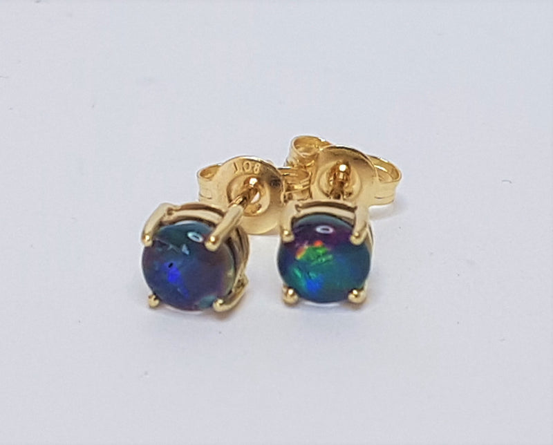 5mm Round Triplet Opal Claw 9ct Yellow Gold Studs