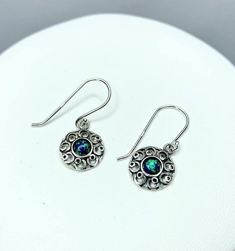 Silver Flower Earrings with Opal (Syn)