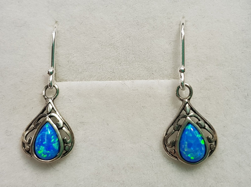 Pacific Blue Opal (Created) Tear Drop Shepherd Hooks