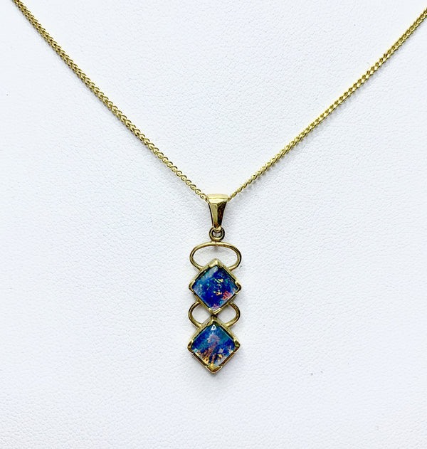 Square Opals 9ct Yellow Gold Pendant