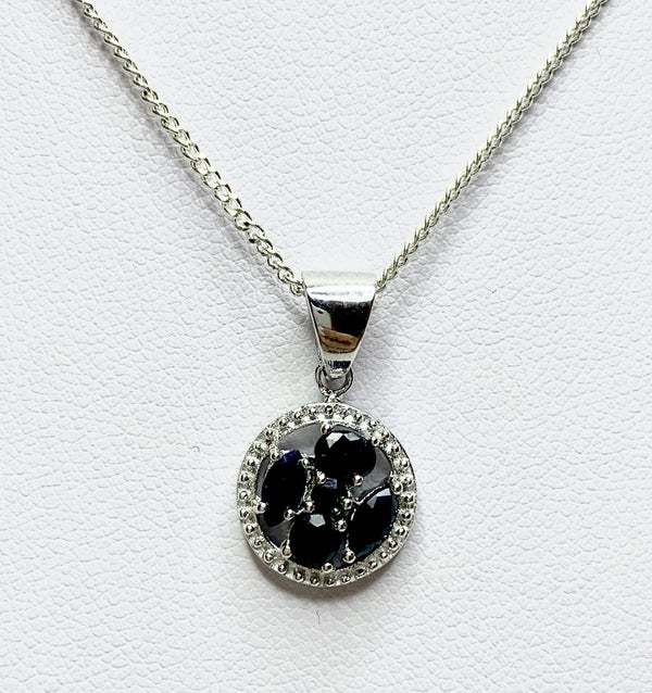 Sapphire Cluster Round Sterling Silver Pendant