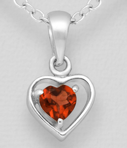 Garnet Heart Set in Heart Sterling Silver Pendant
