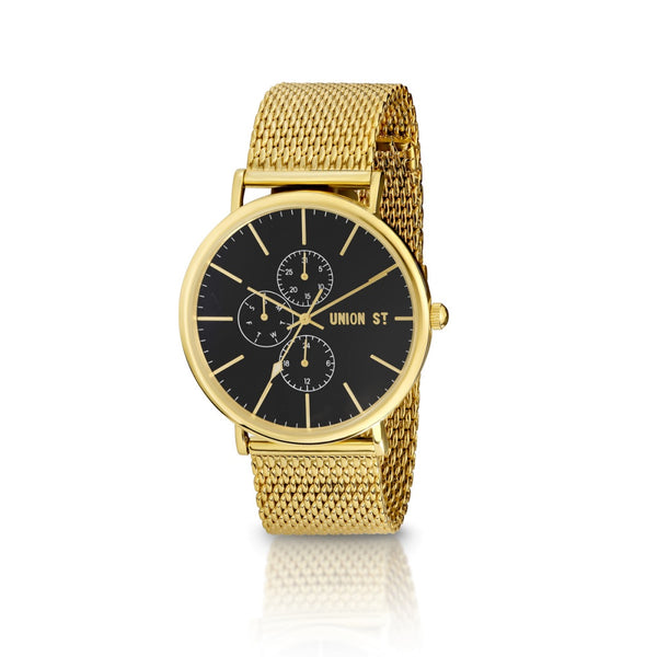 Union St Ethan Black Dial with Goldtone Mesh Watch