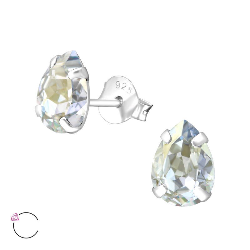 Pear Blue Crystal Claw Set Sterling Silver Studs