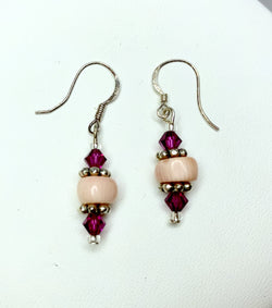 Rose Coral and Clear Bicone  Swarovski Crystal Sterling Silver Drops