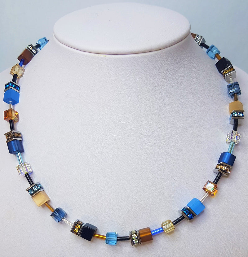 Blue/Brown Geo-Cube Necklace