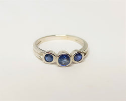 3 x Blue Sapphire Bezel Set Sterling Silver Ring