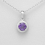 8mm Round Amethyst Claw Set Sterling Silver Pendant