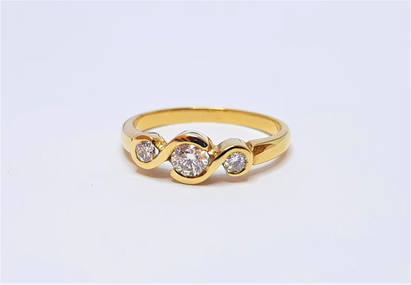 18ct Yellow Gold 3 Brilliant Diamond Swirl Engagement Ring