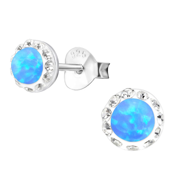 Azure Opal (Created) & Crystal Sterling Silver Studs