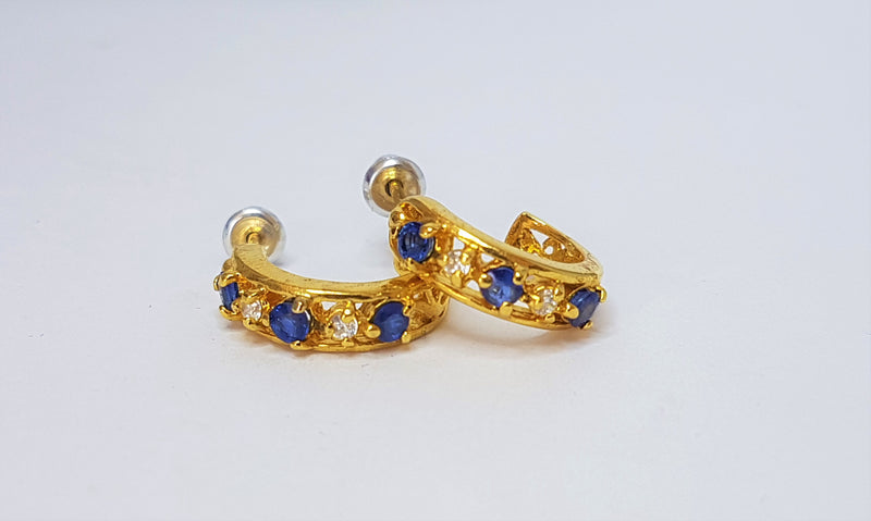 Sapphire and Cubic Zirconia Gold Plated Sterling Silver Earrings