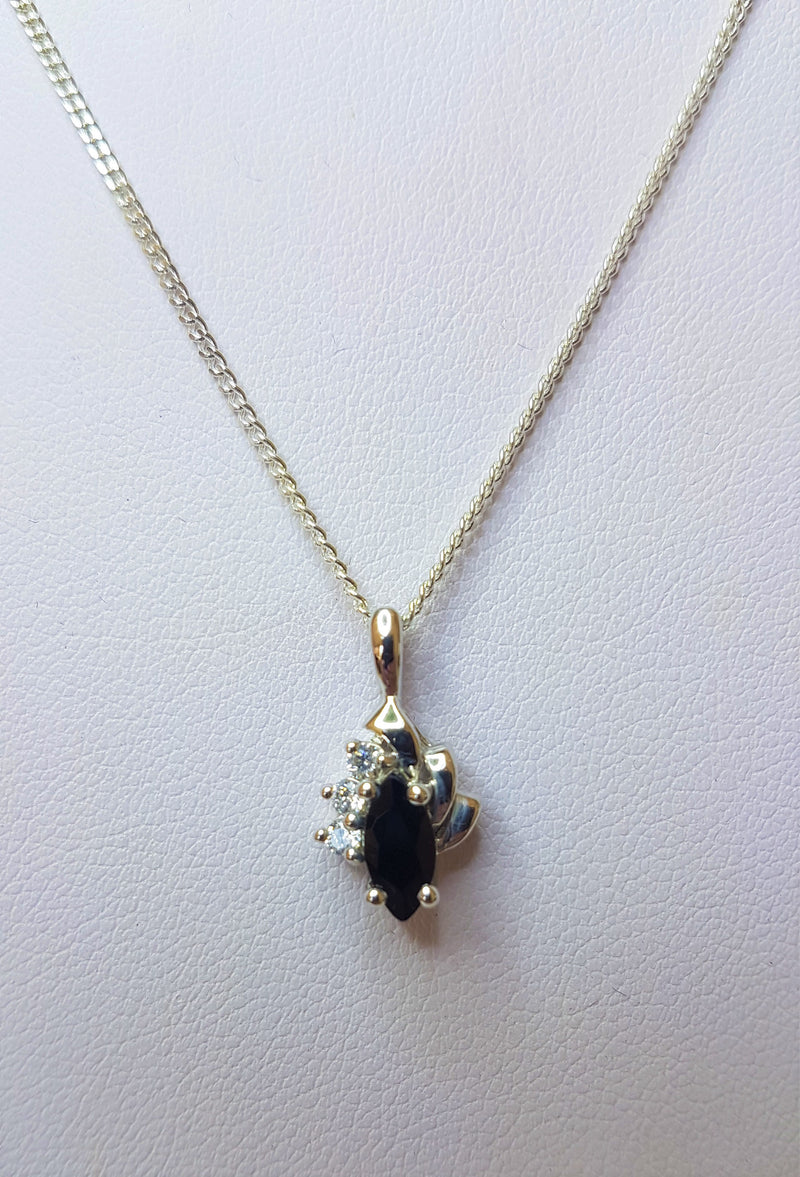 Marquise Sapphire And Cubic Zurconia Sterling Silver Pendant
