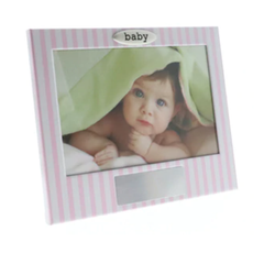 Pink White Stripe Engravable Girl Photo Frame