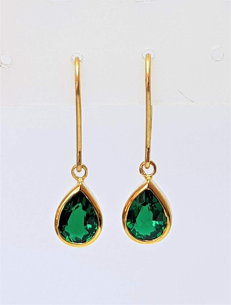 9ct Yellow Gold Cr Emerald Pear Hooks